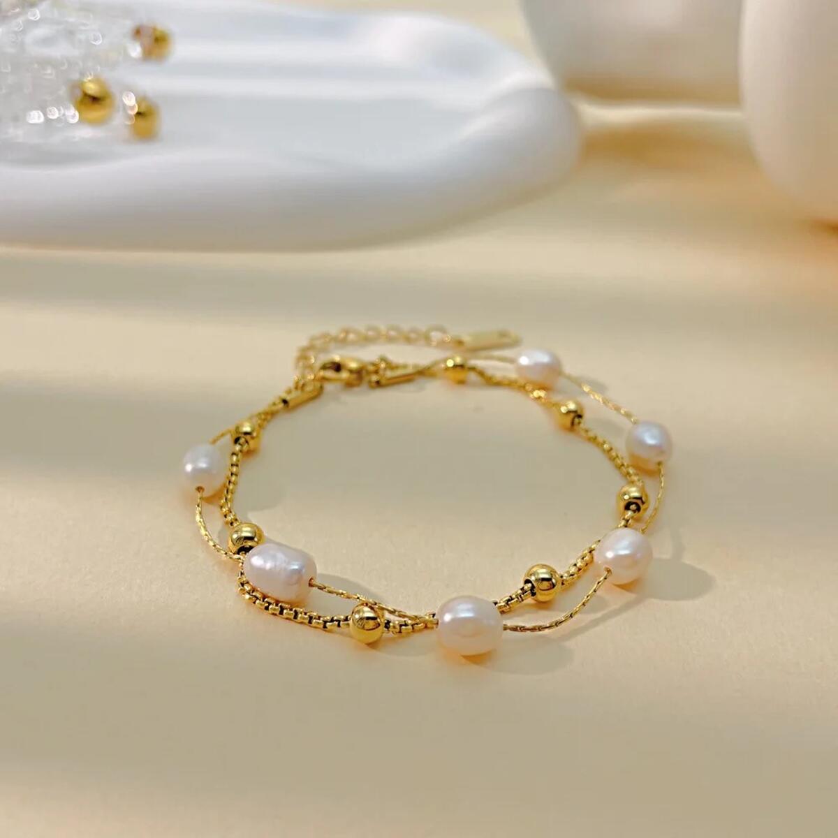 Pearls Drops Armband Gold B6340D