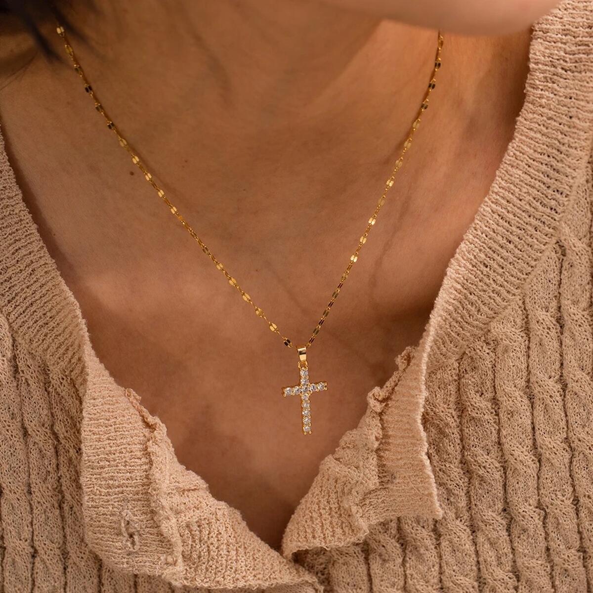 Diamond Cross Kette Gold K6323D