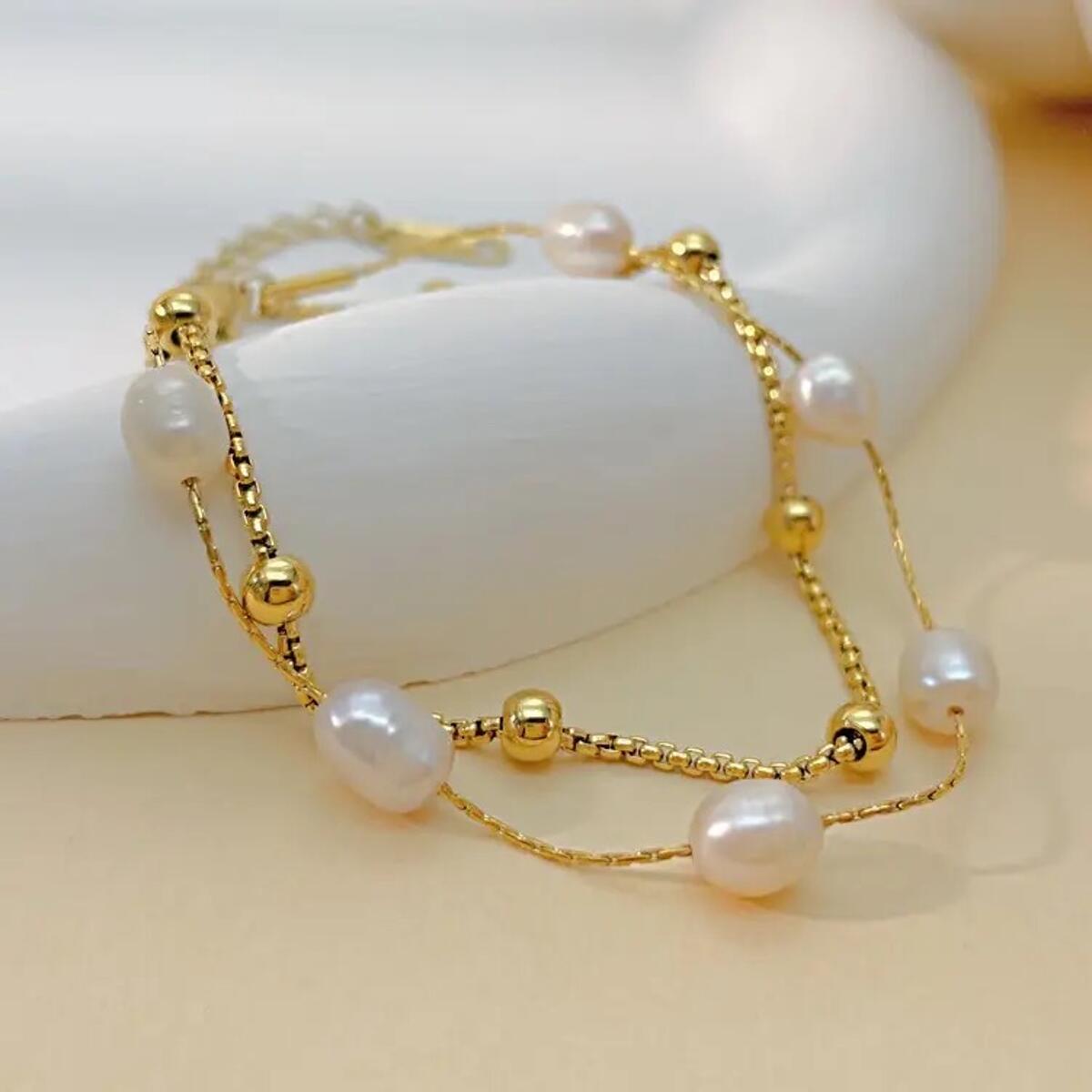 Pearls Drops Armband Gold B6340D